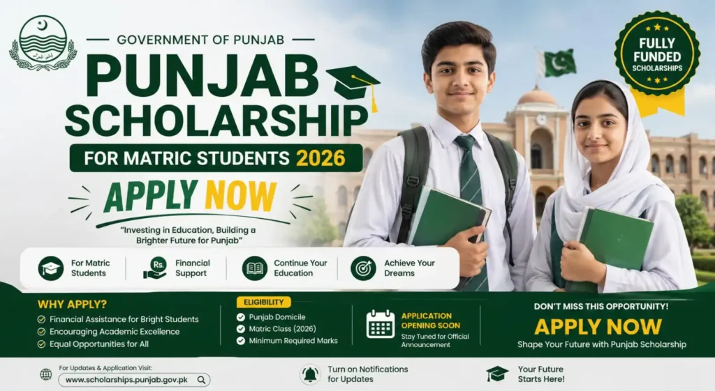 Punjab Scholarship For Matric Students 2026 – Limited Seats – Apply Now