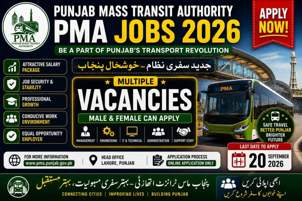 PMA Jobs 2026 – Punjab Masstransit Authority Jobs, Secure Your Job – Apply Now